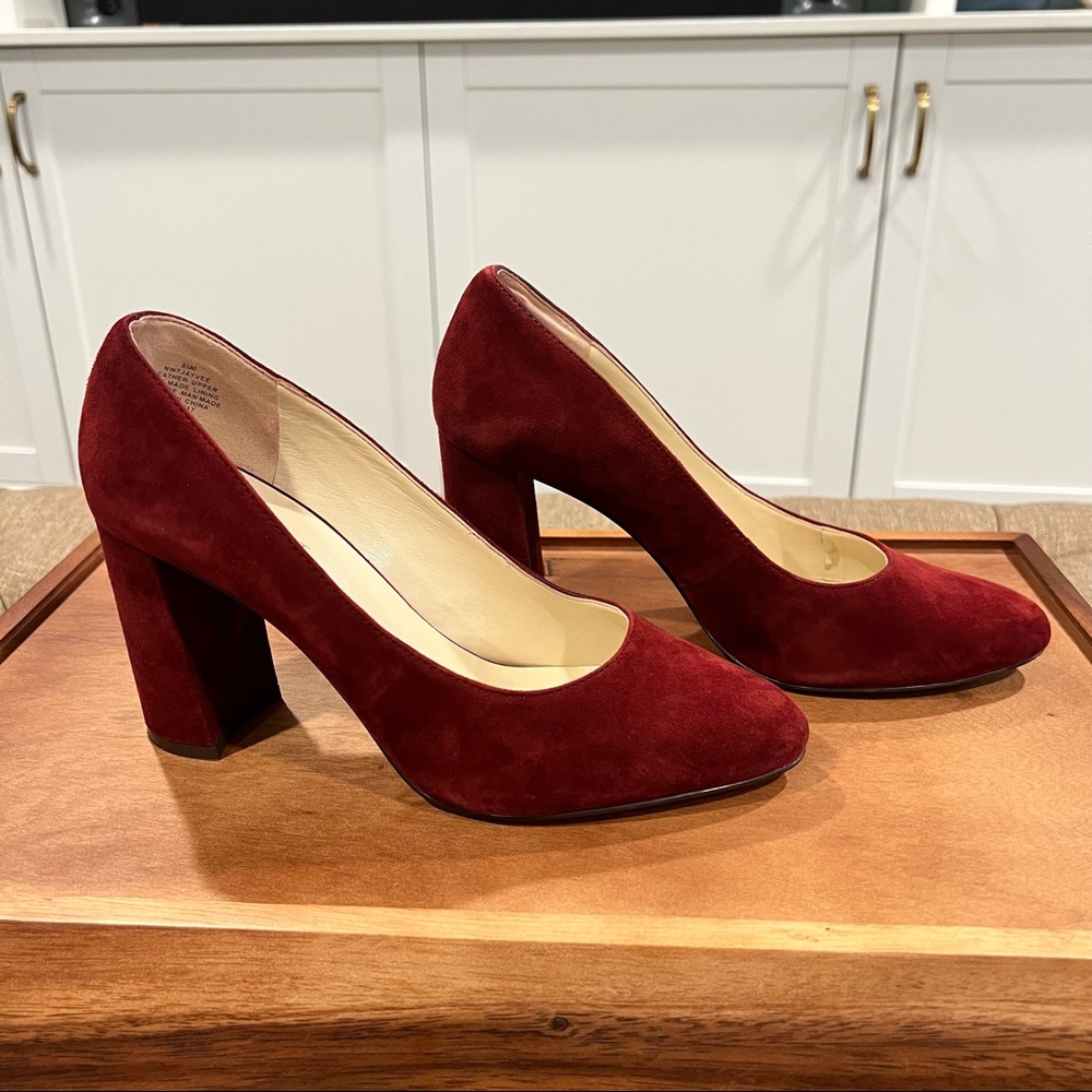 Nine West - Suede Almond Toe Block Heel Pumps - Size 8.5